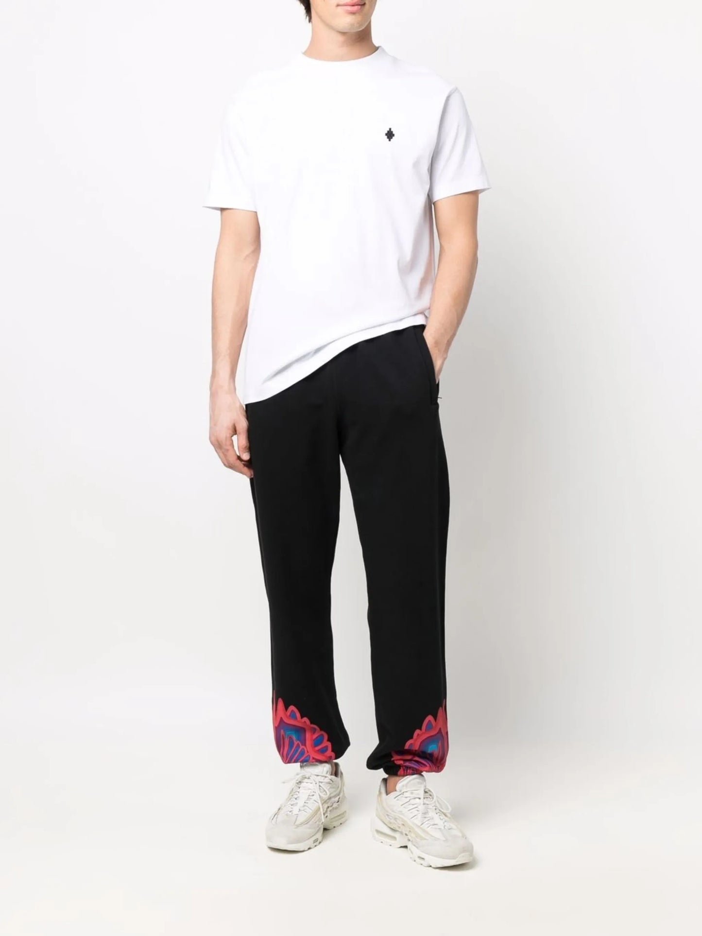 Curved Wings-print drawstring cotton joggers