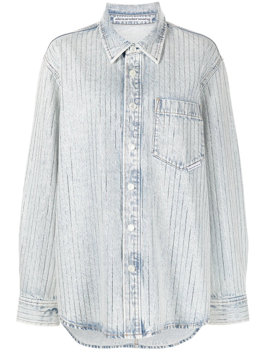 crystal-embellished stripe shirt