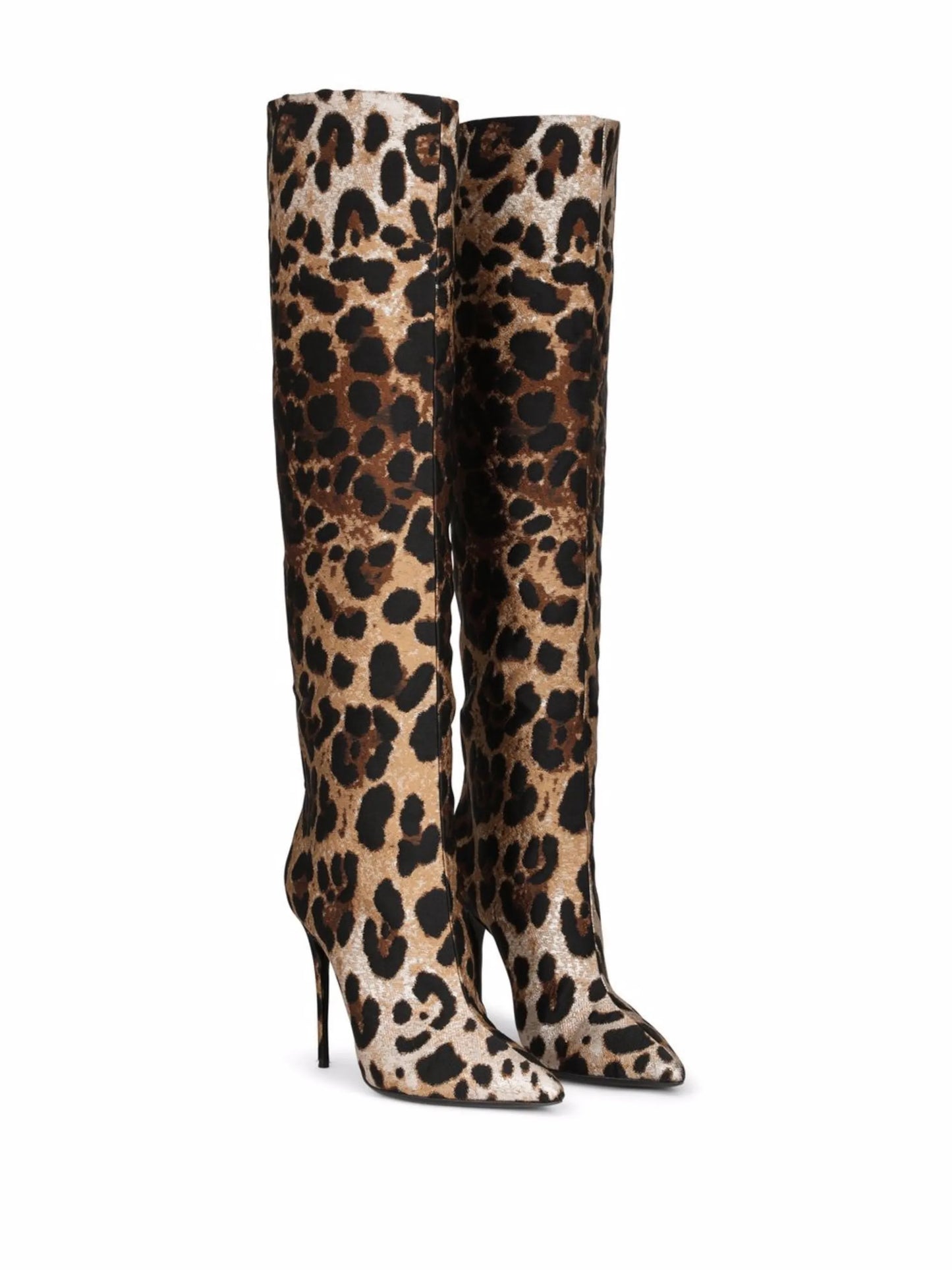 leopard-print jacquard knee-length boots