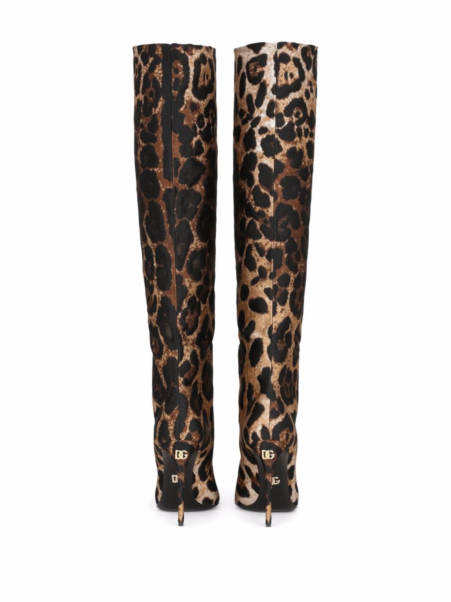 leopard-print jacquard knee-length boots