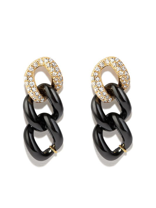 18K yellow gold diamond and ceramic earrings