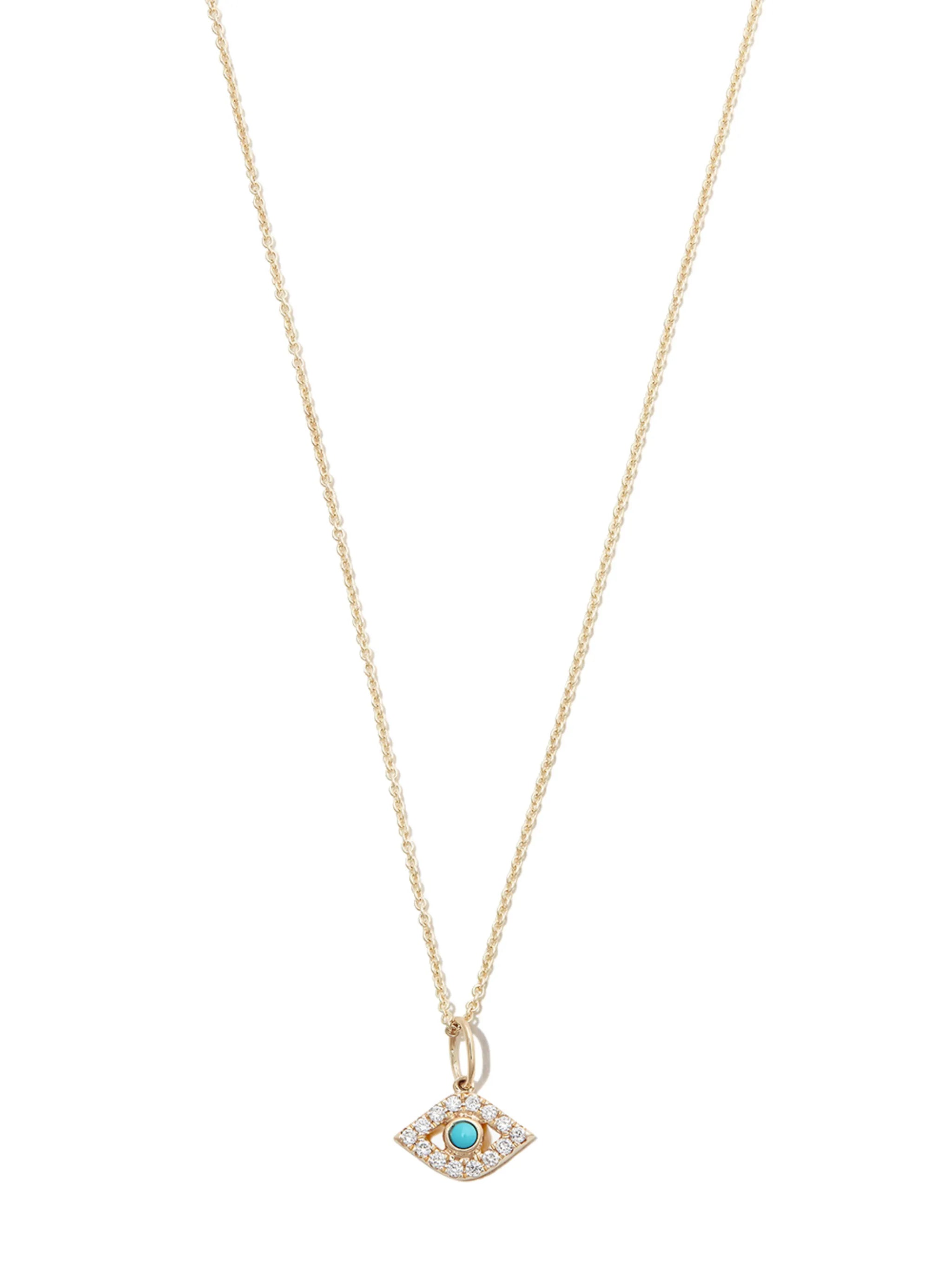 14kt yellow gold Evil Eye diamond and turquoise necklace