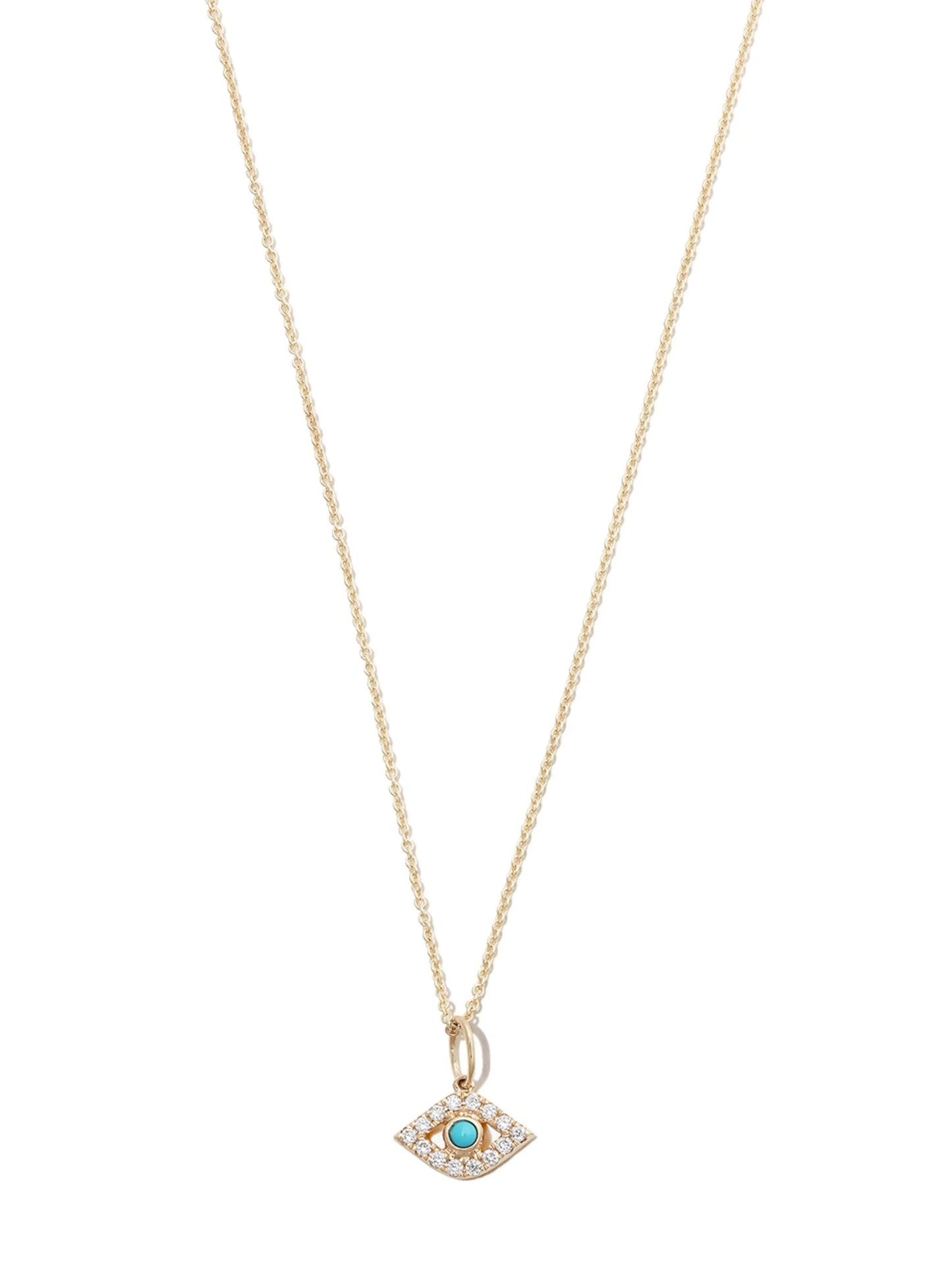 14kt yellow gold Evil Eye diamond and turquoise necklace