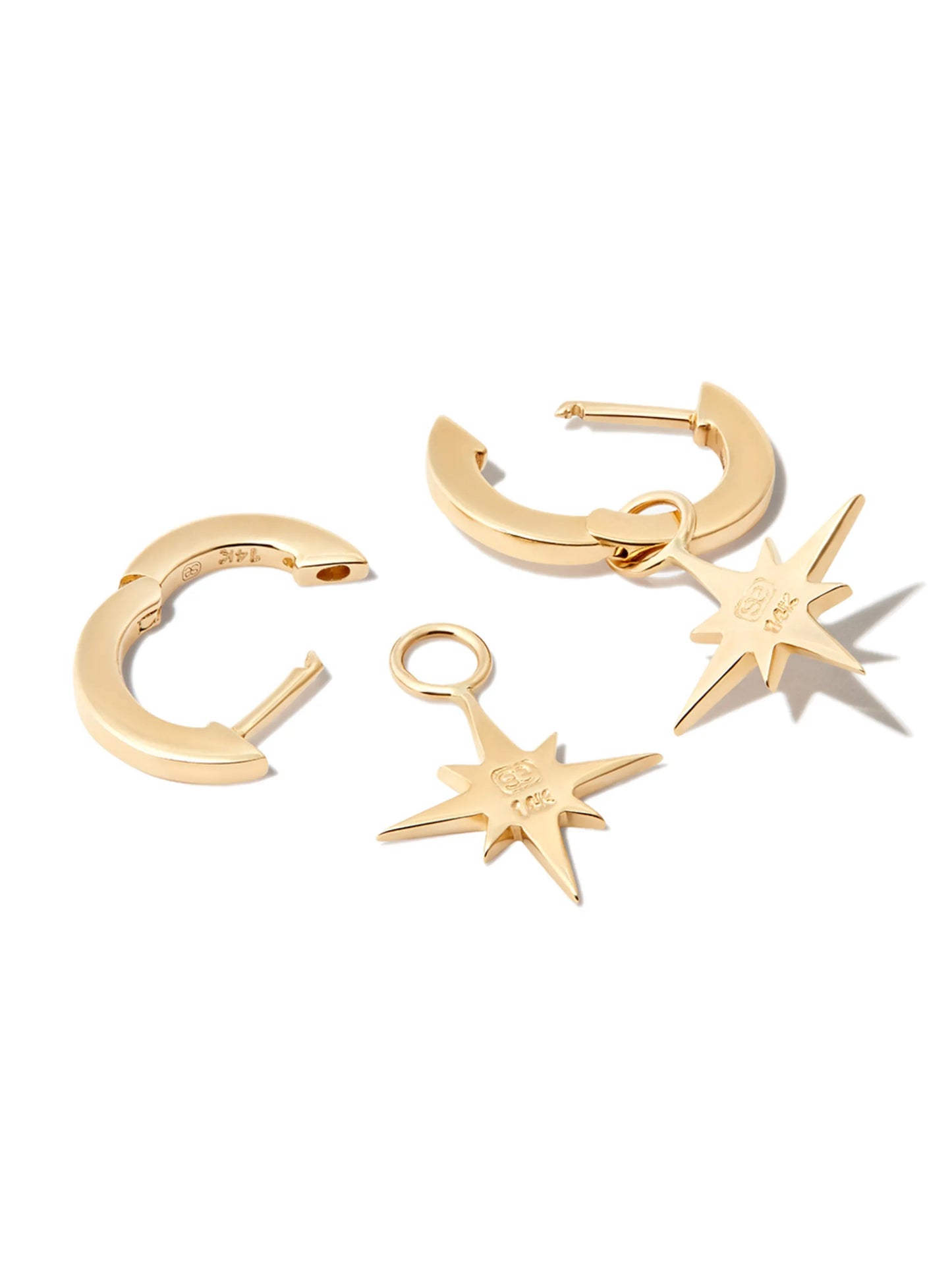 18kt yellow gold Starburst charm diamond hoop earrings