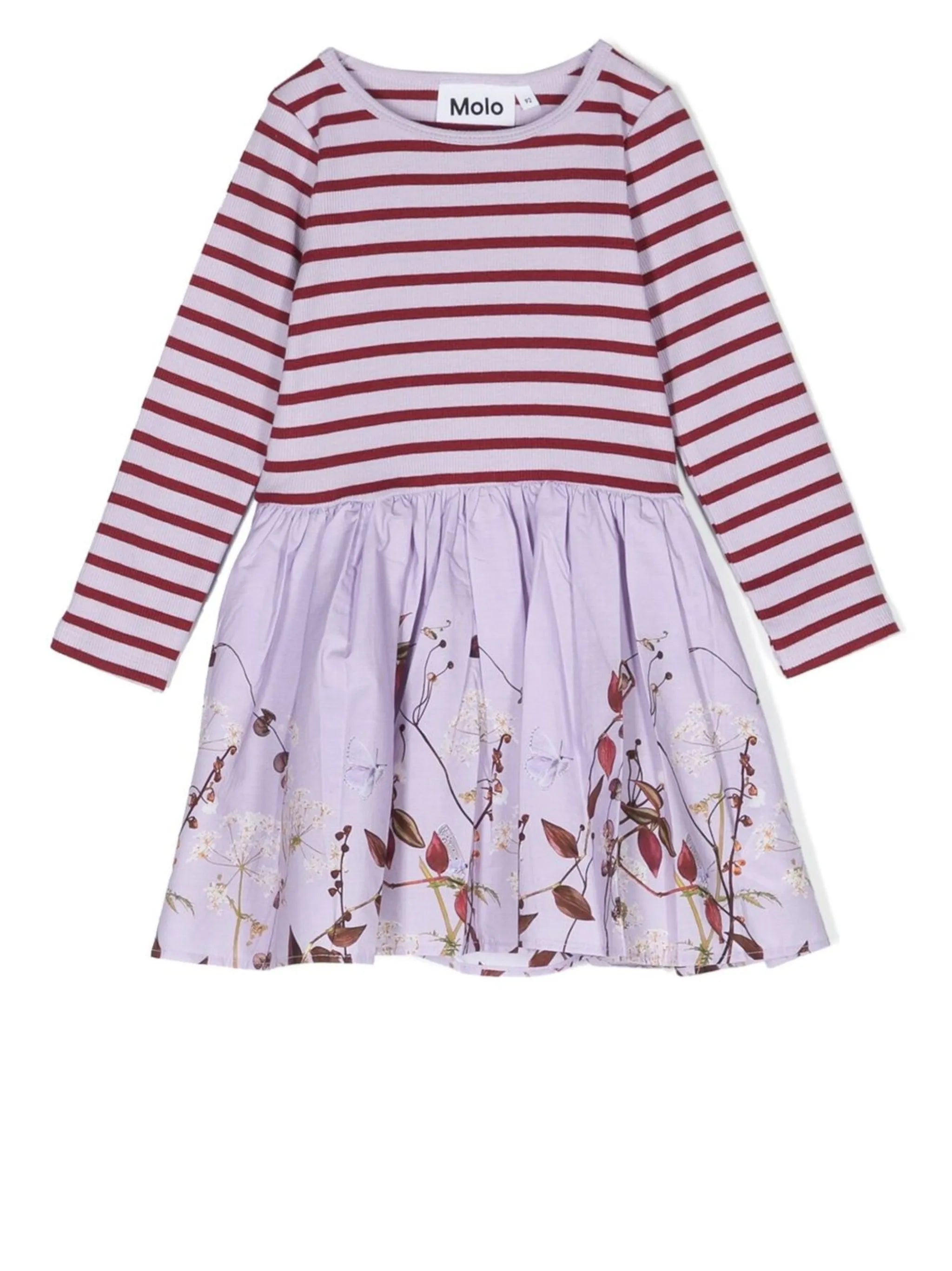 mix-print long-sleeved dress