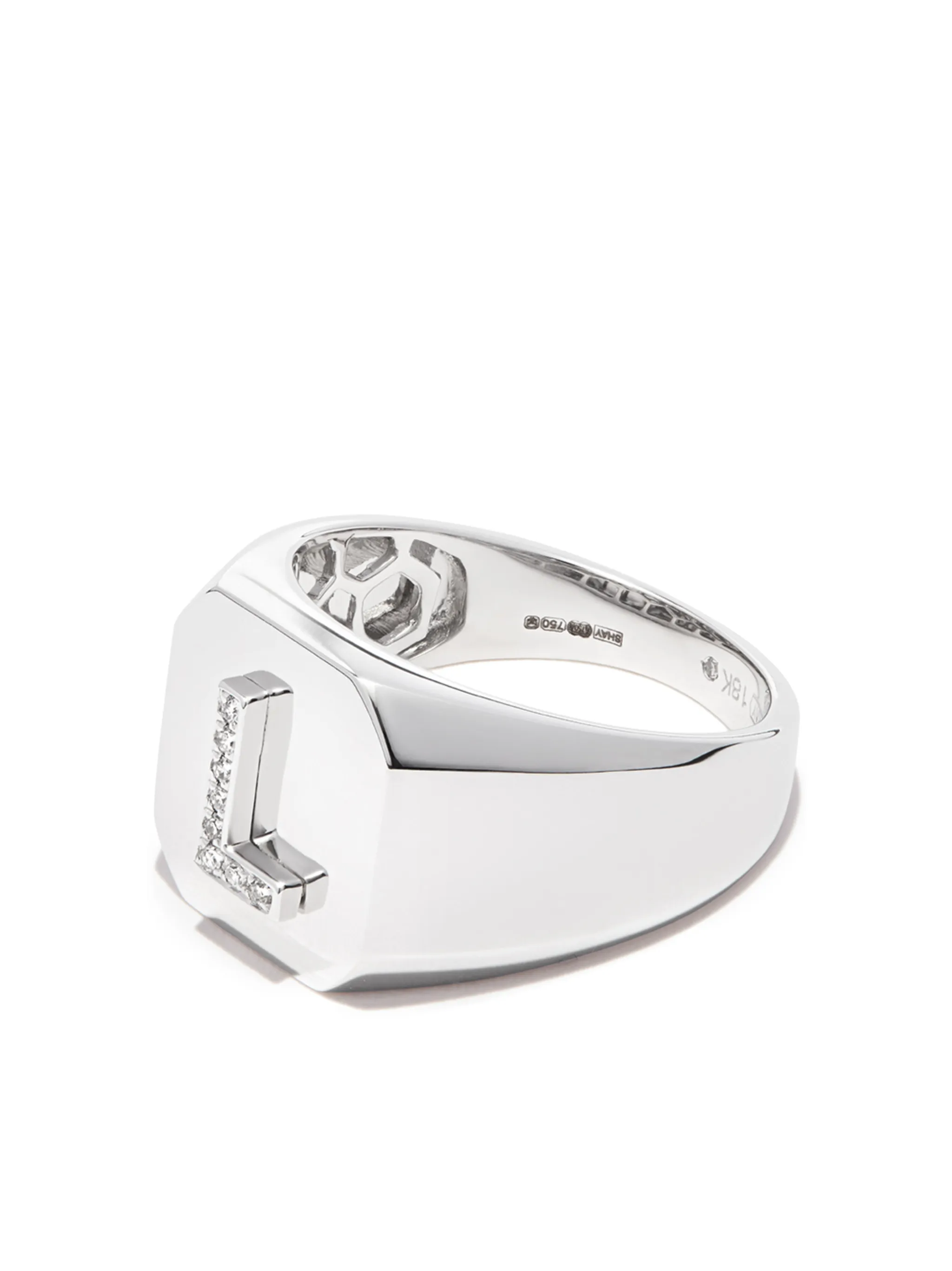 18K white gold champion initial ring