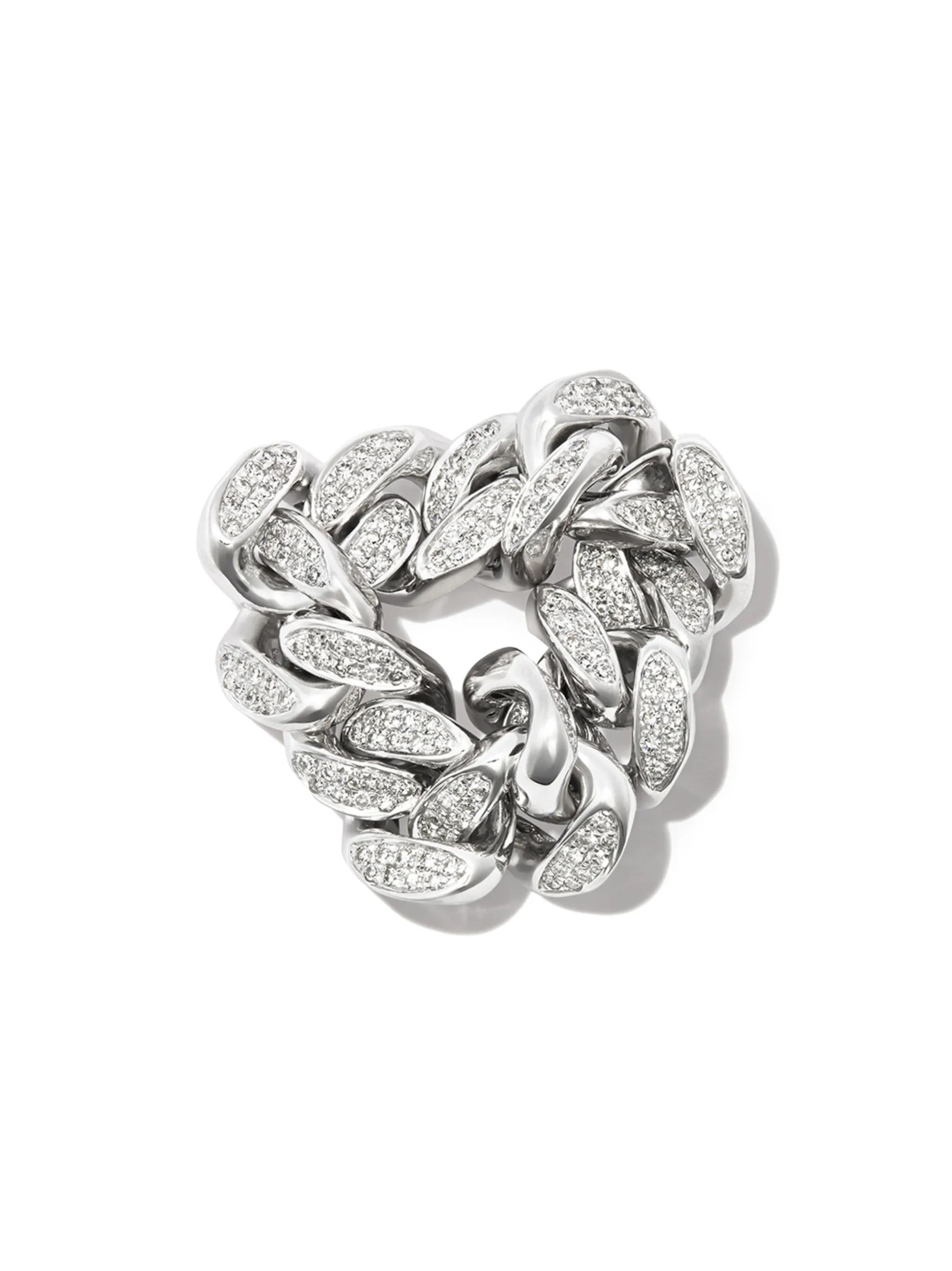 18K white gold diamond flat-link ring