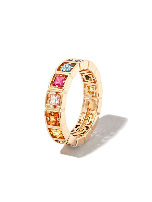 18kt yellow gold rainbow sapphire ring