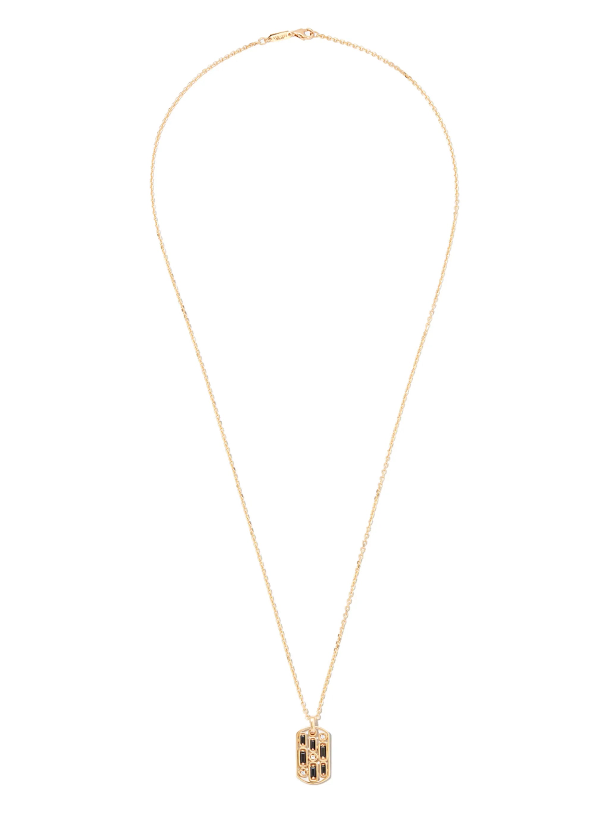 18kt yellow gold Inlay sapphire dog tag pendant necklace