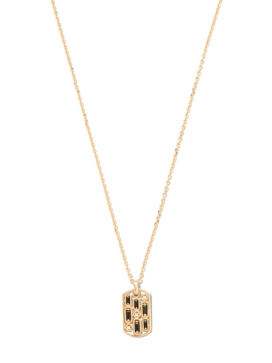 18kt yellow gold Inlay sapphire dog tag pendant necklace