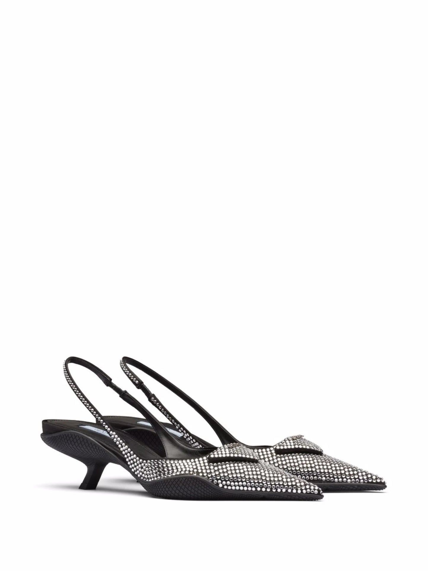 crystal-embellished satin slingback pumps