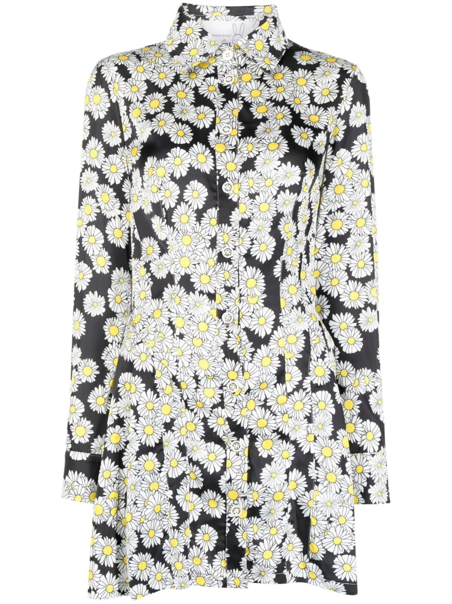 daisy-print pleated shirt dress