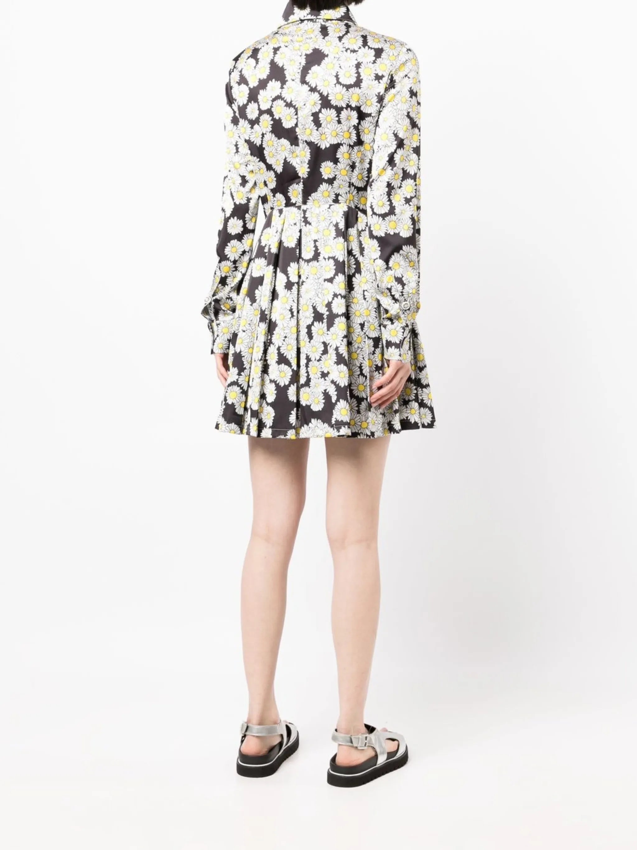 daisy-print pleated shirt dress