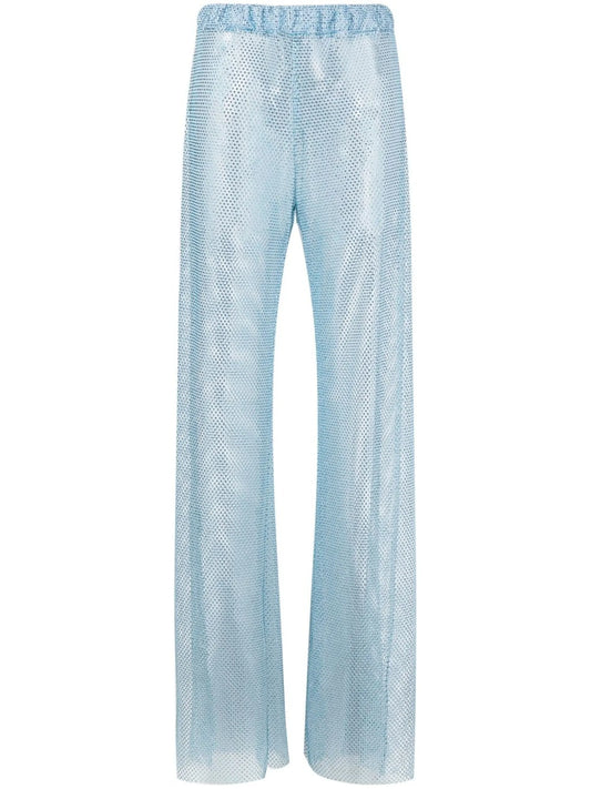 crystal-embellished mesh wide leg trousers