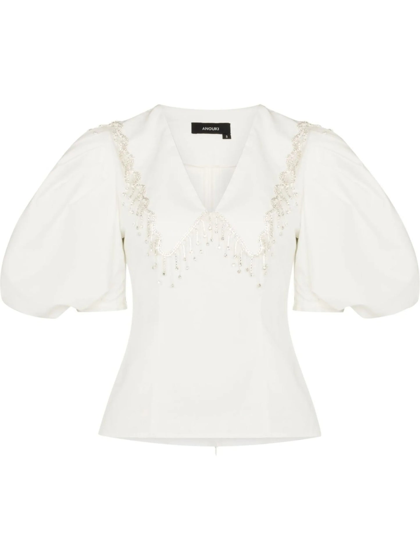crystal-embellished puff-sleeve blouse