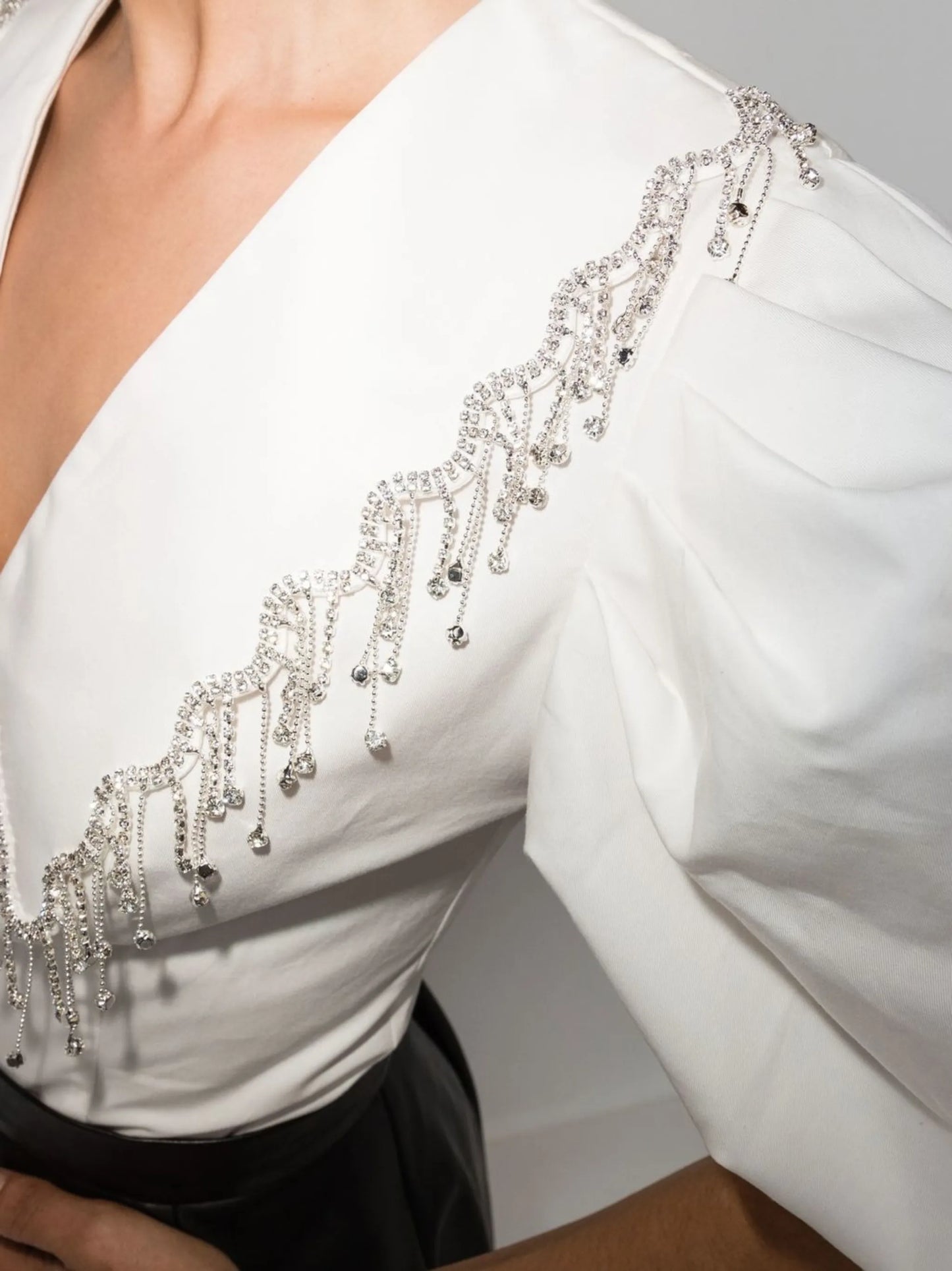 crystal-embellished puff-sleeve blouse