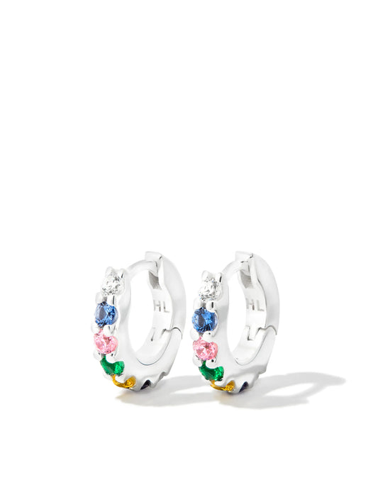 silver multi-stone hoop earrings