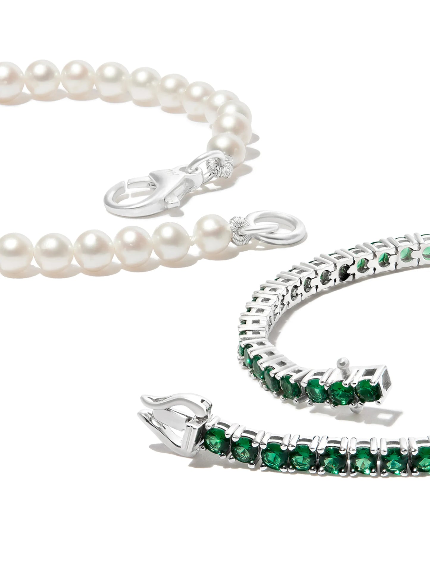 silver pearl and crystal bracelets (set of two)