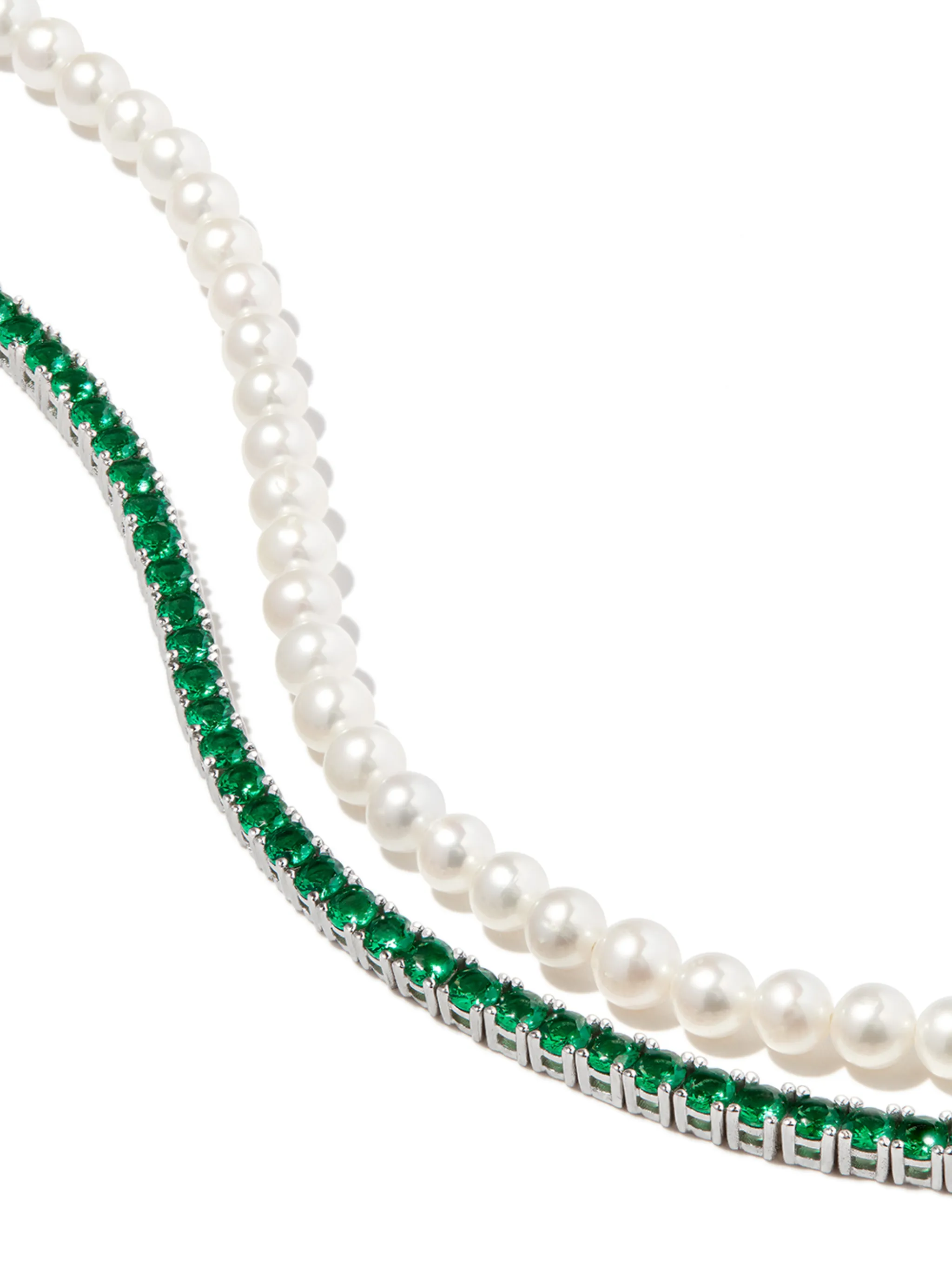 silver pearl and crystal bracelets (set of two)