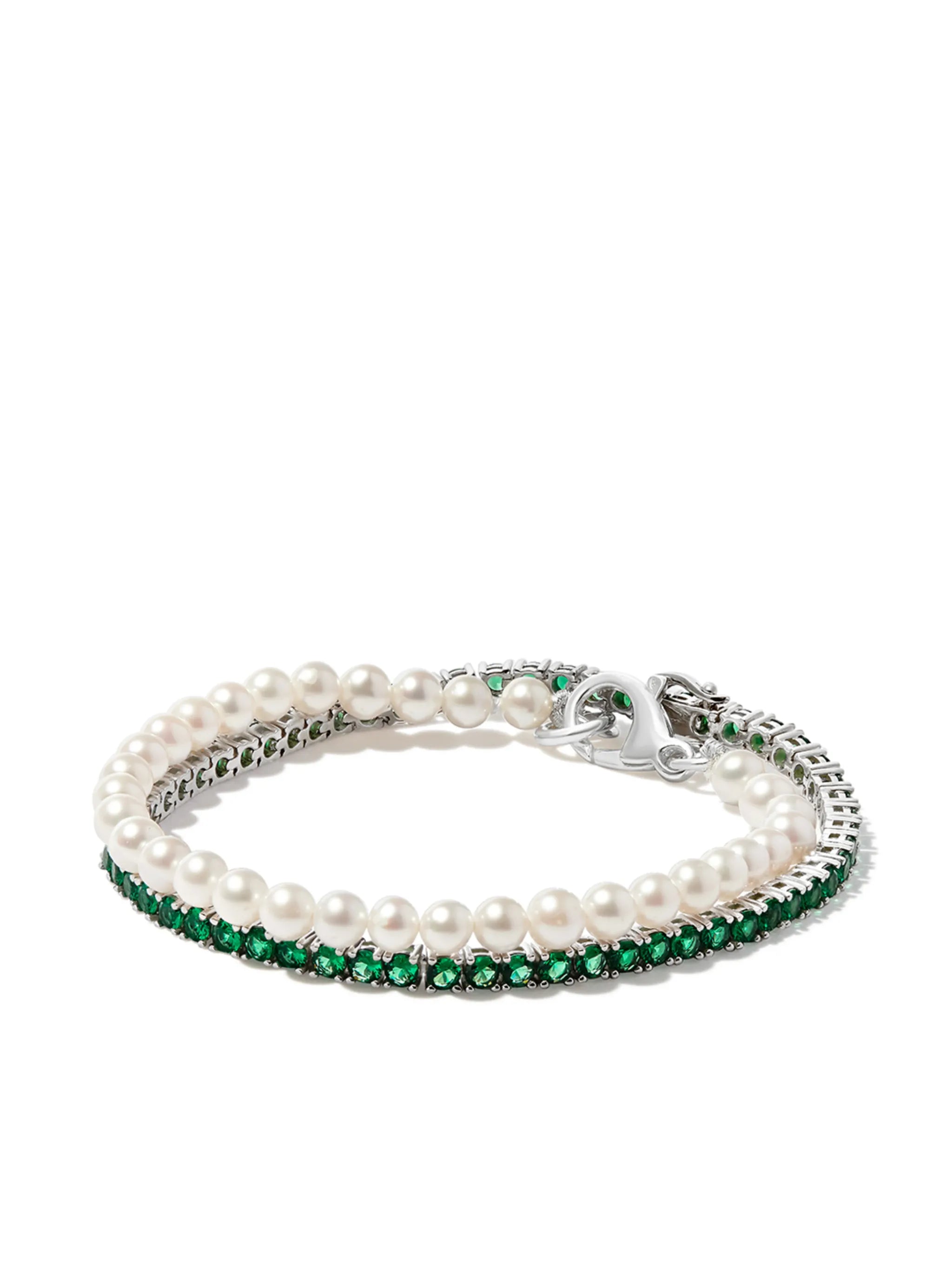 silver pearl and crystal bracelets (set of two)