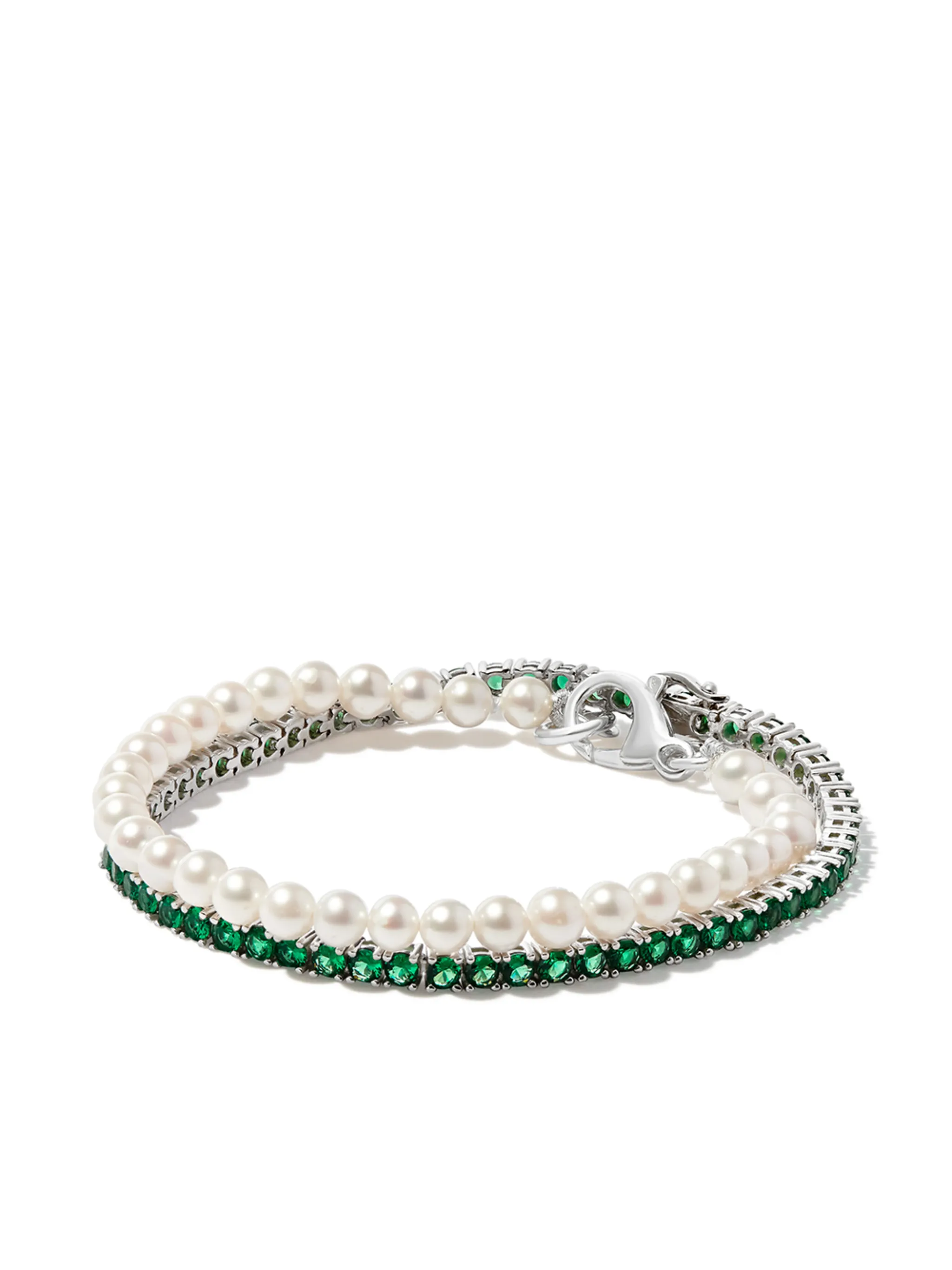 silver pearl and crystal bracelets (set of two)