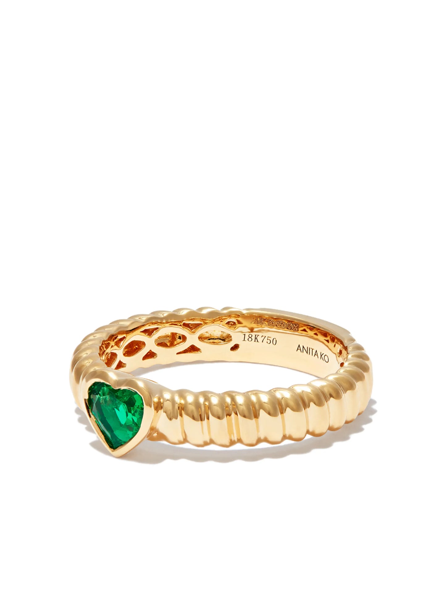 18kt yellow gold Thin Zoe emerald heart ring
