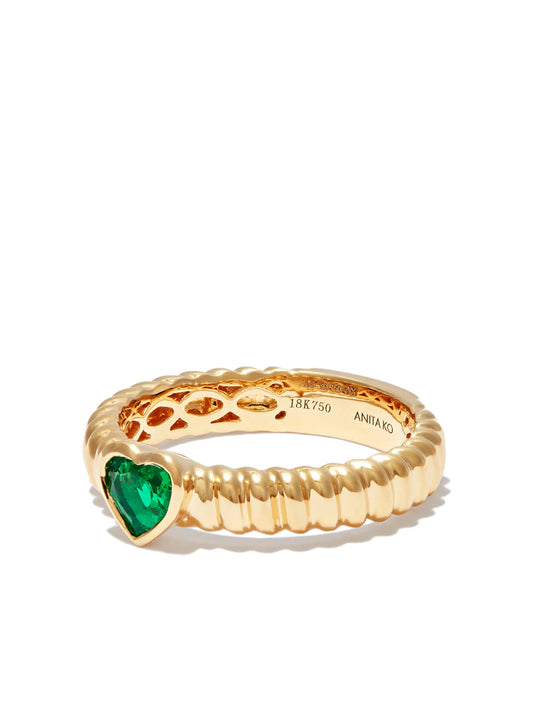 18kt yellow gold Thin Zoe emerald heart ring