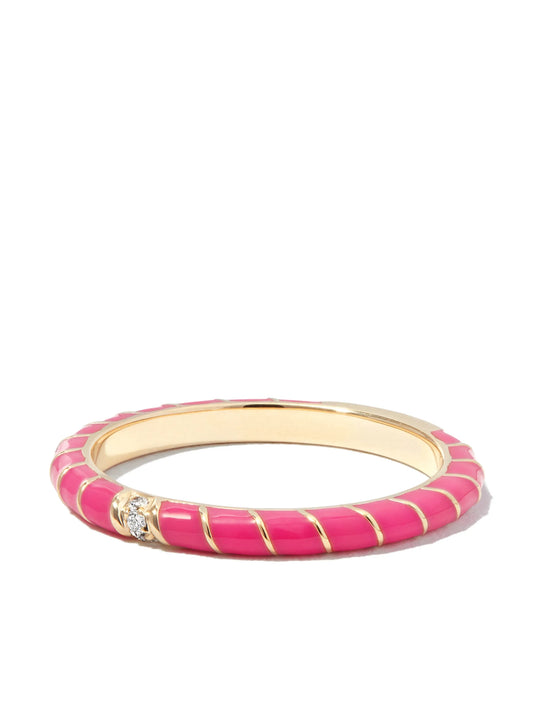 9kt yellow gold Alliance Mini Torsade diamond and enamel ring