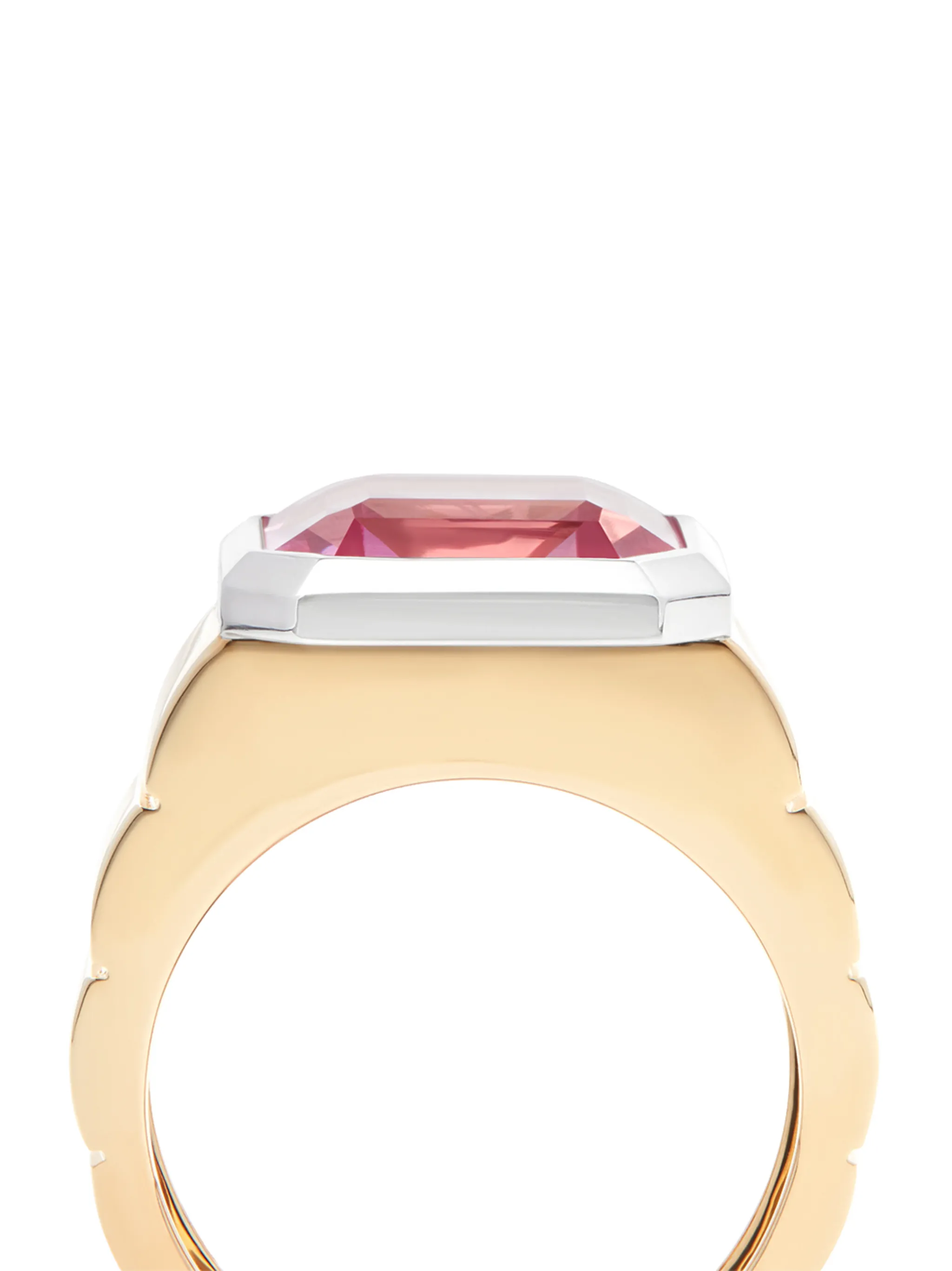 9kt yellow and white gold Chevaliere Princesse crystal signet ring