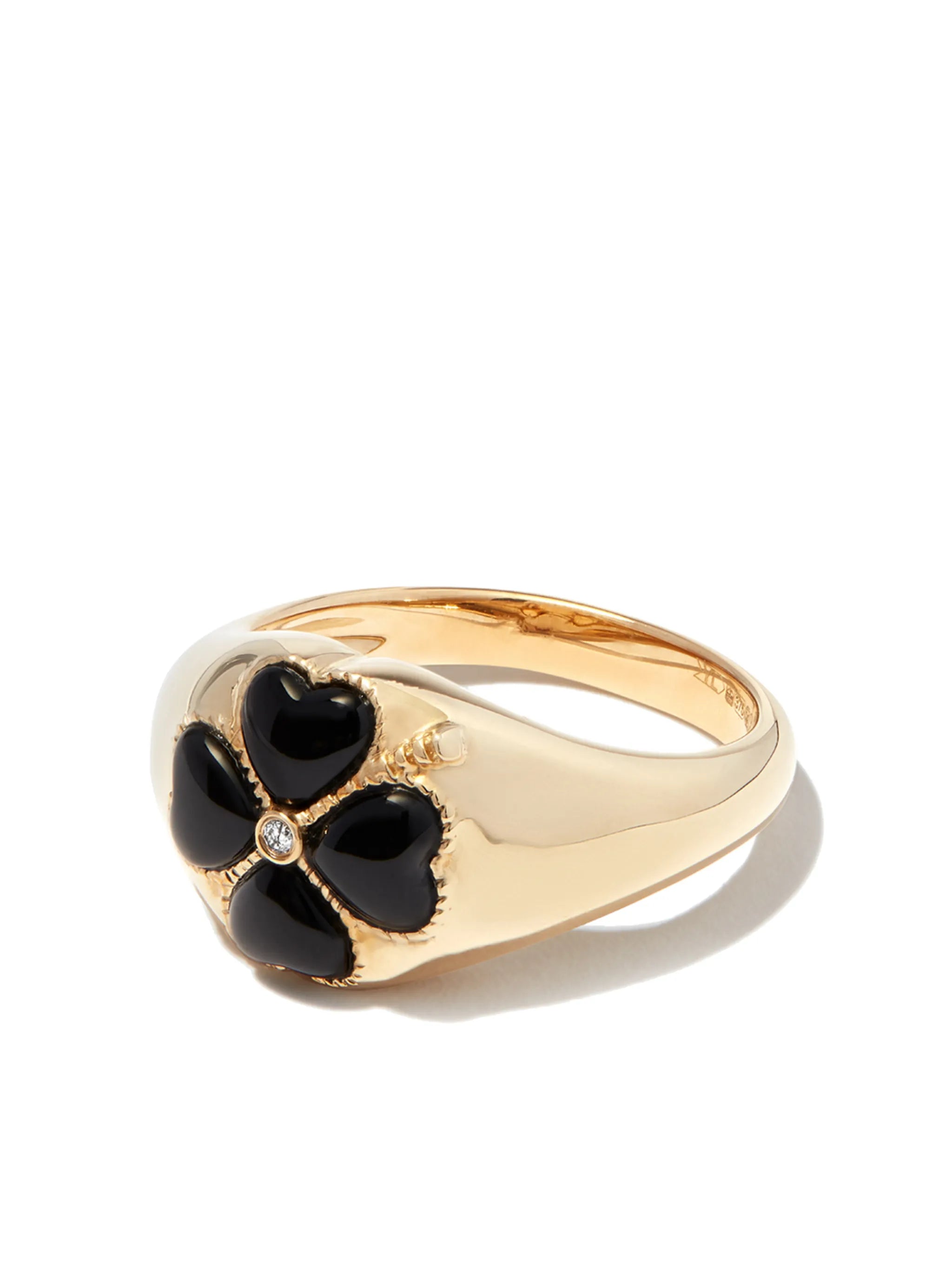 9kt yellow gold floral black onyx and diamond signet ring