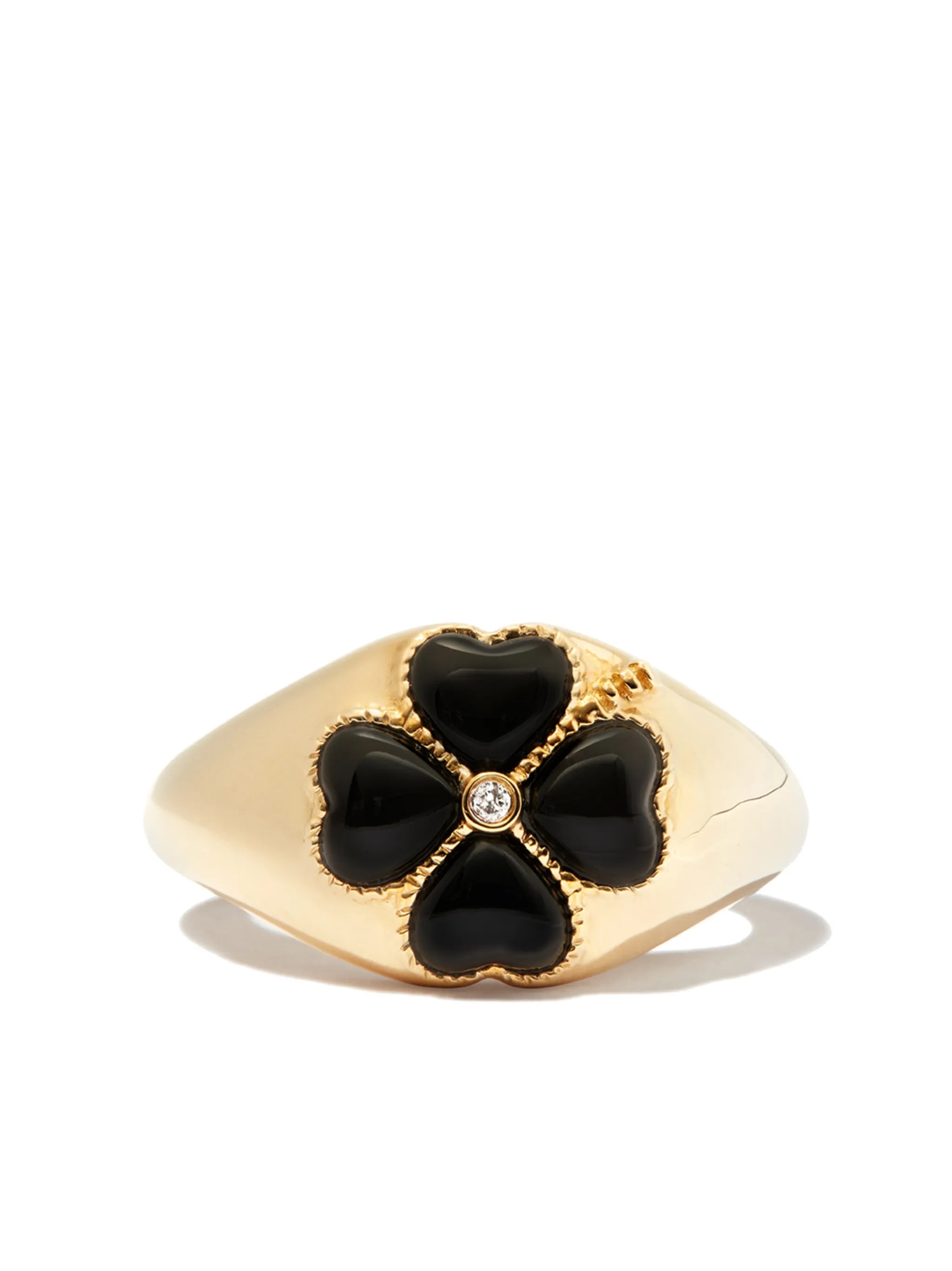 9kt yellow gold floral black onyx and diamond signet ring