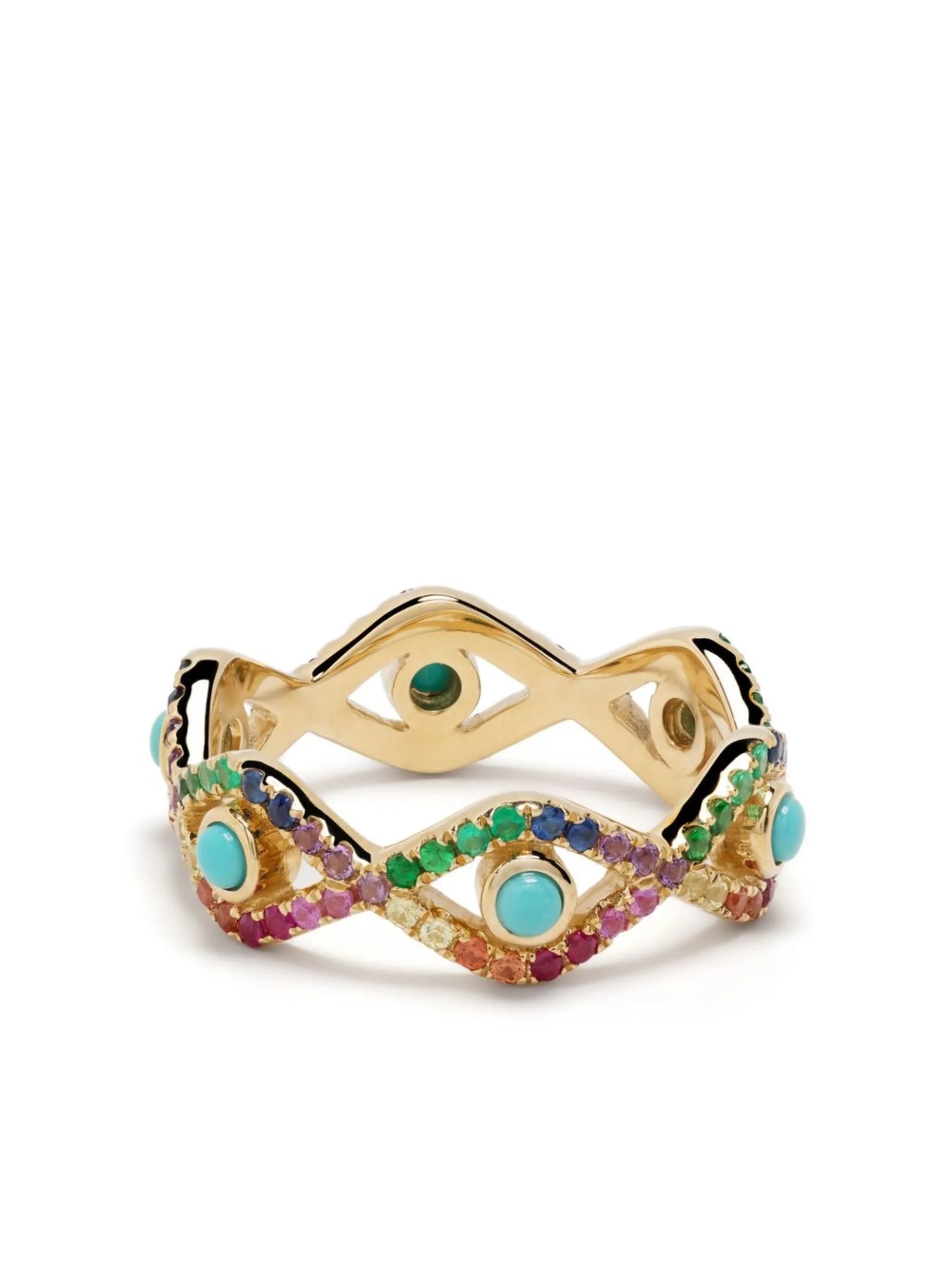 14kt yellow gold Rainbow Evil Eye Eternity multi-stone ring