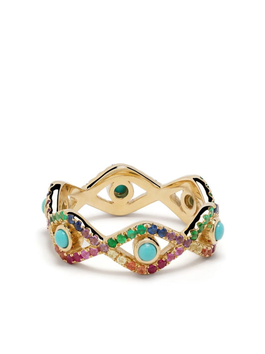 14kt yellow gold Rainbow Evil Eye Eternity multi-stone ring
