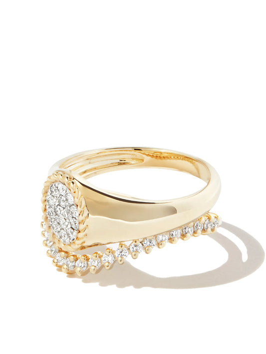 set of two 9kt yellow gold diamond signet rings
