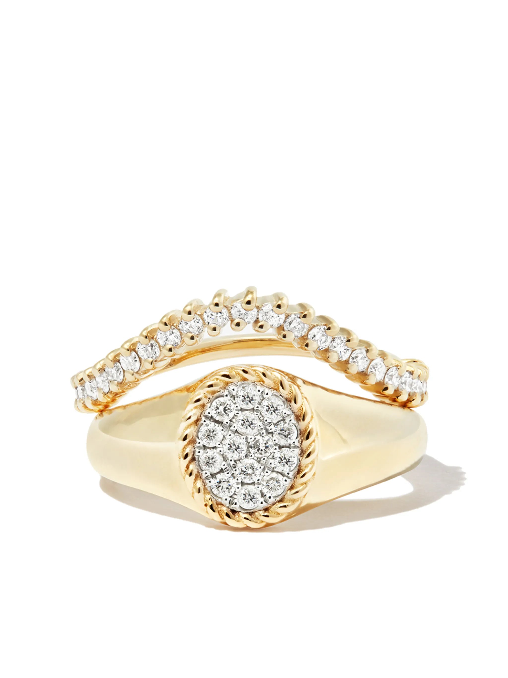 set of two 9kt yellow gold diamond signet rings