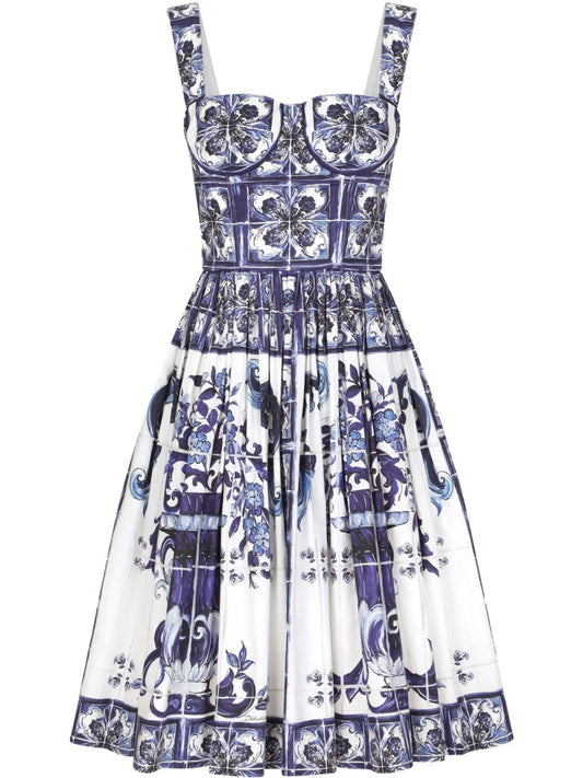 Majolica-print bustier midi dress