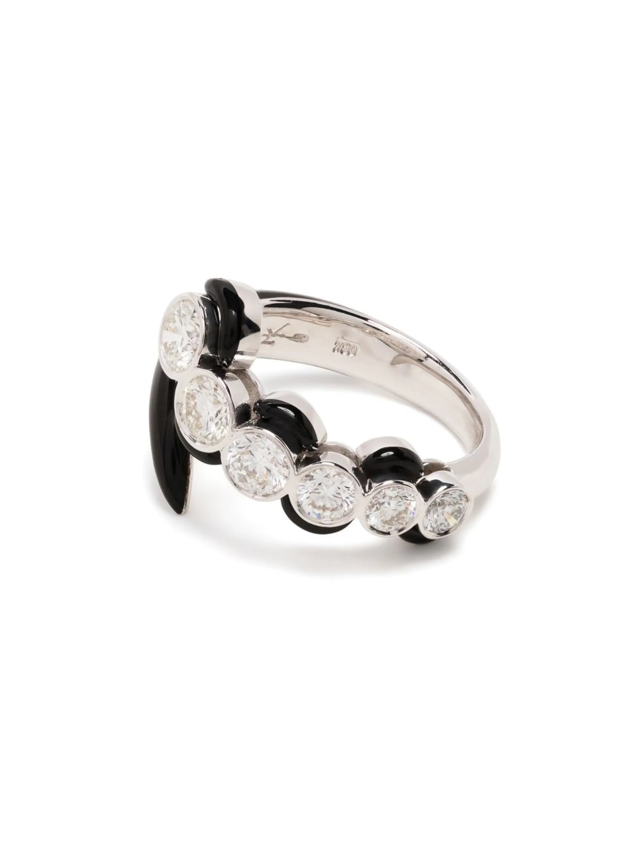 18kt white gold diamond and enamel ring