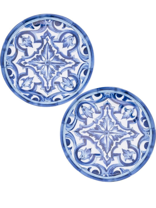set of two patterned bread plates