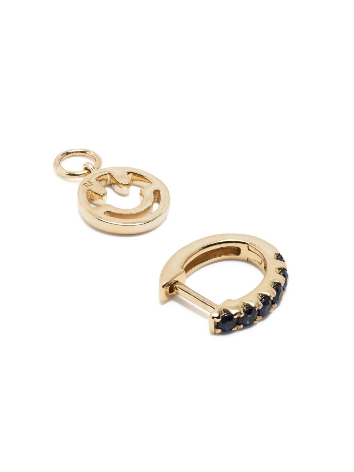 14kt yellow gold Smiley sapphire hoop earring
