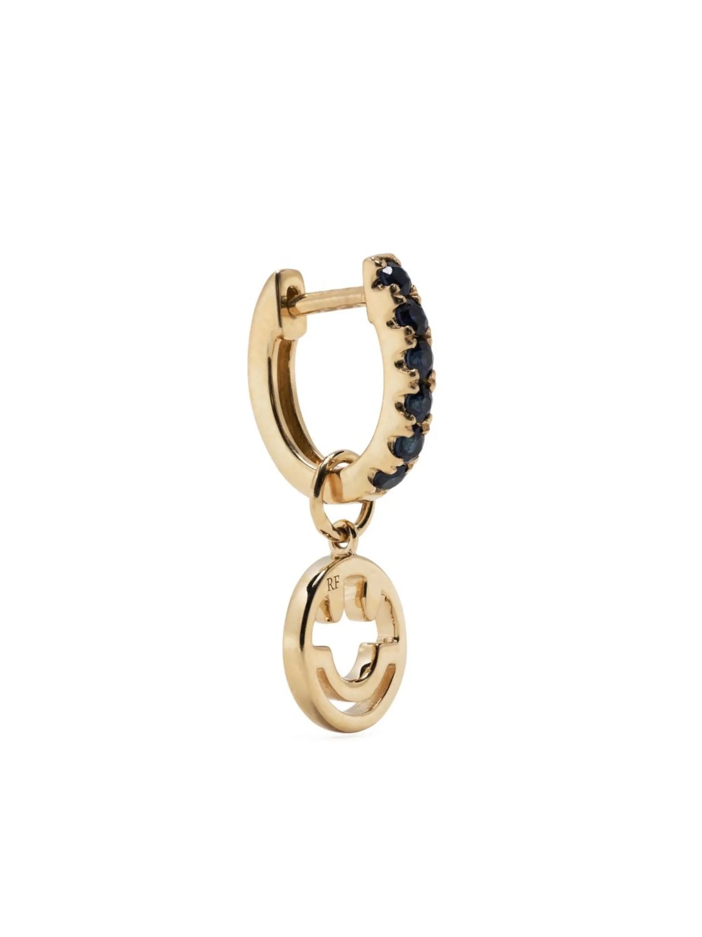 14kt yellow gold Smiley sapphire hoop earring