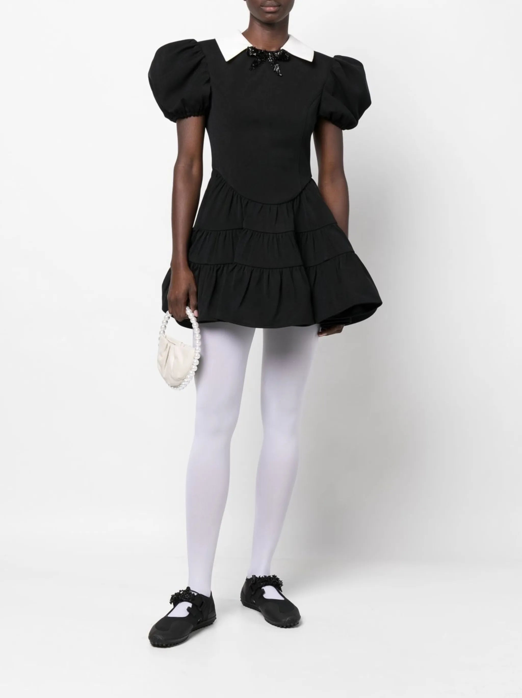 puff-sleeve tiered minidress