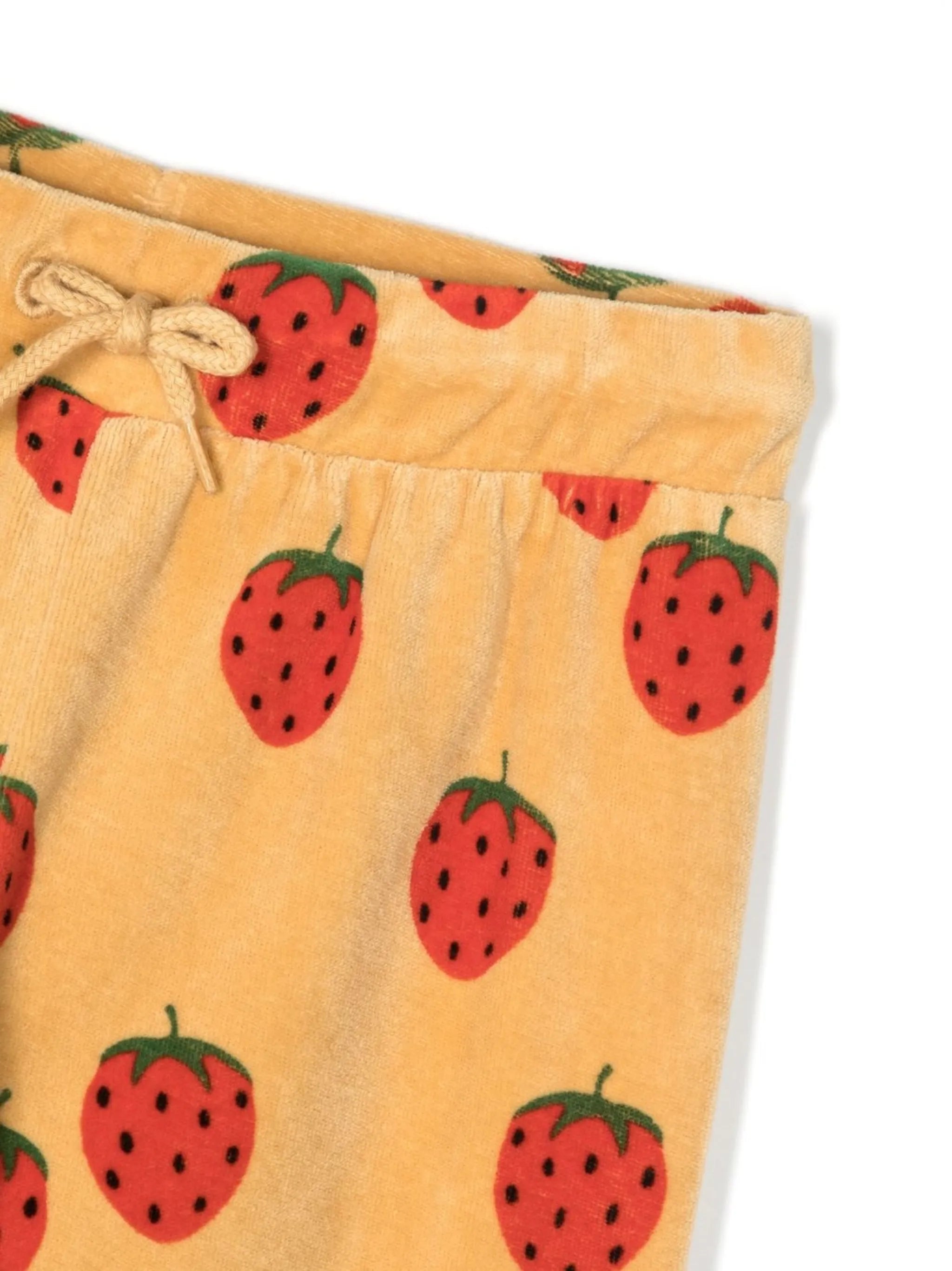 strawberry-print velour trousers