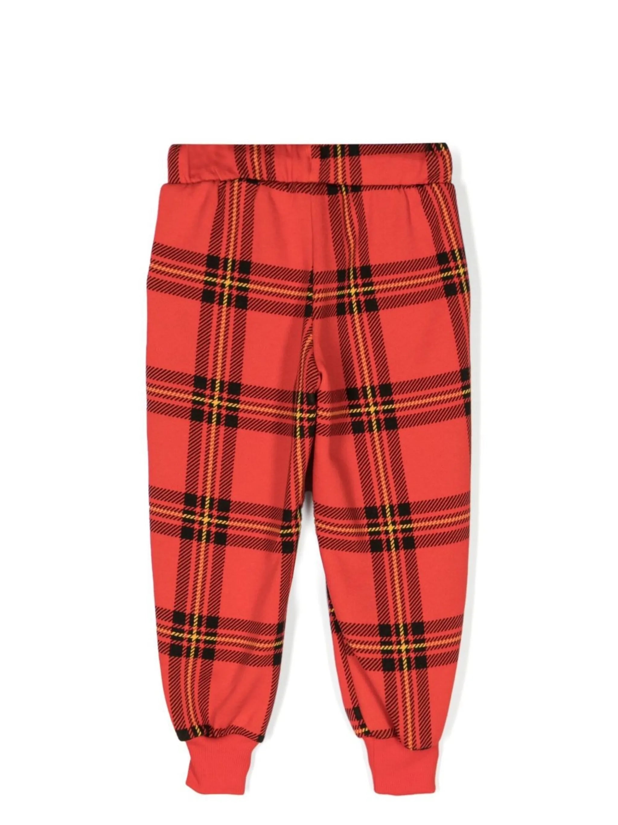 plaid-check print track pants