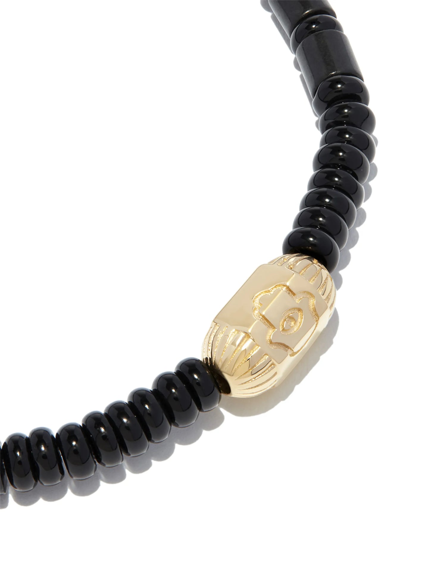 14kt yellow gold Hamsa onyx beaded bracelet