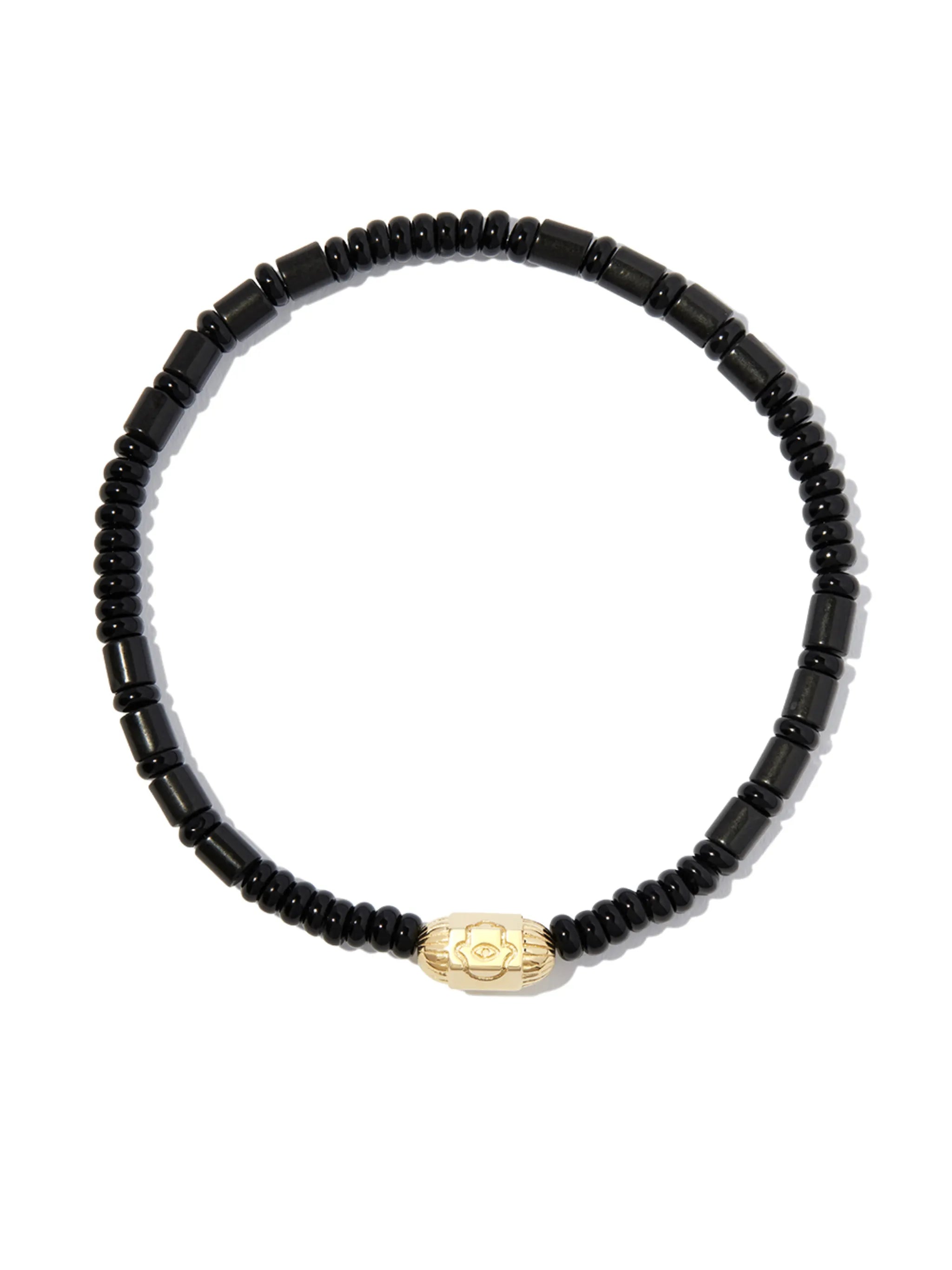 14kt yellow gold Hamsa onyx beaded bracelet
