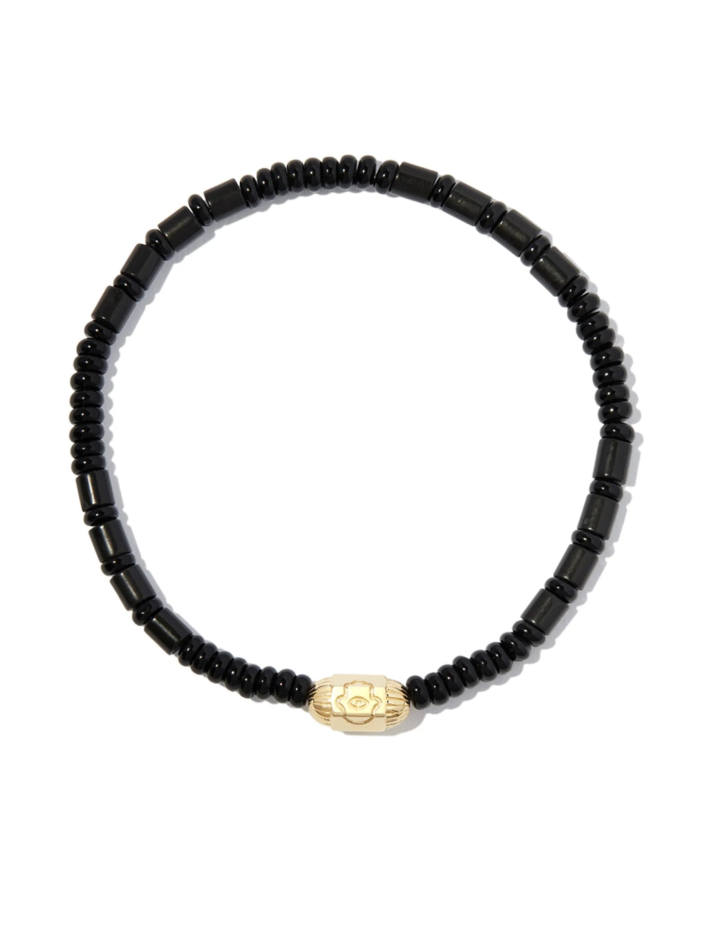 14kt yellow gold Hamsa onyx beaded bracelet