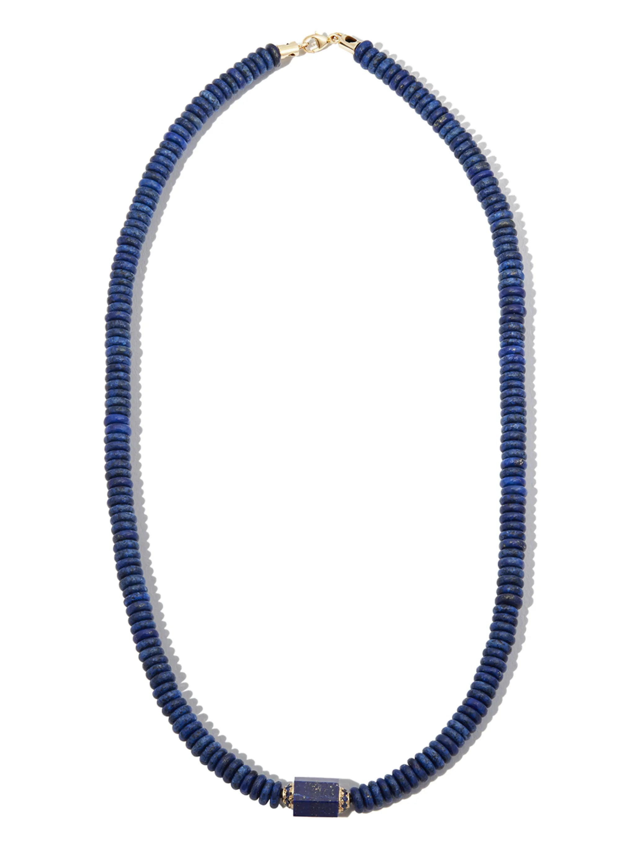 14kt yellow gold beaded lapis lazuli choker necklace