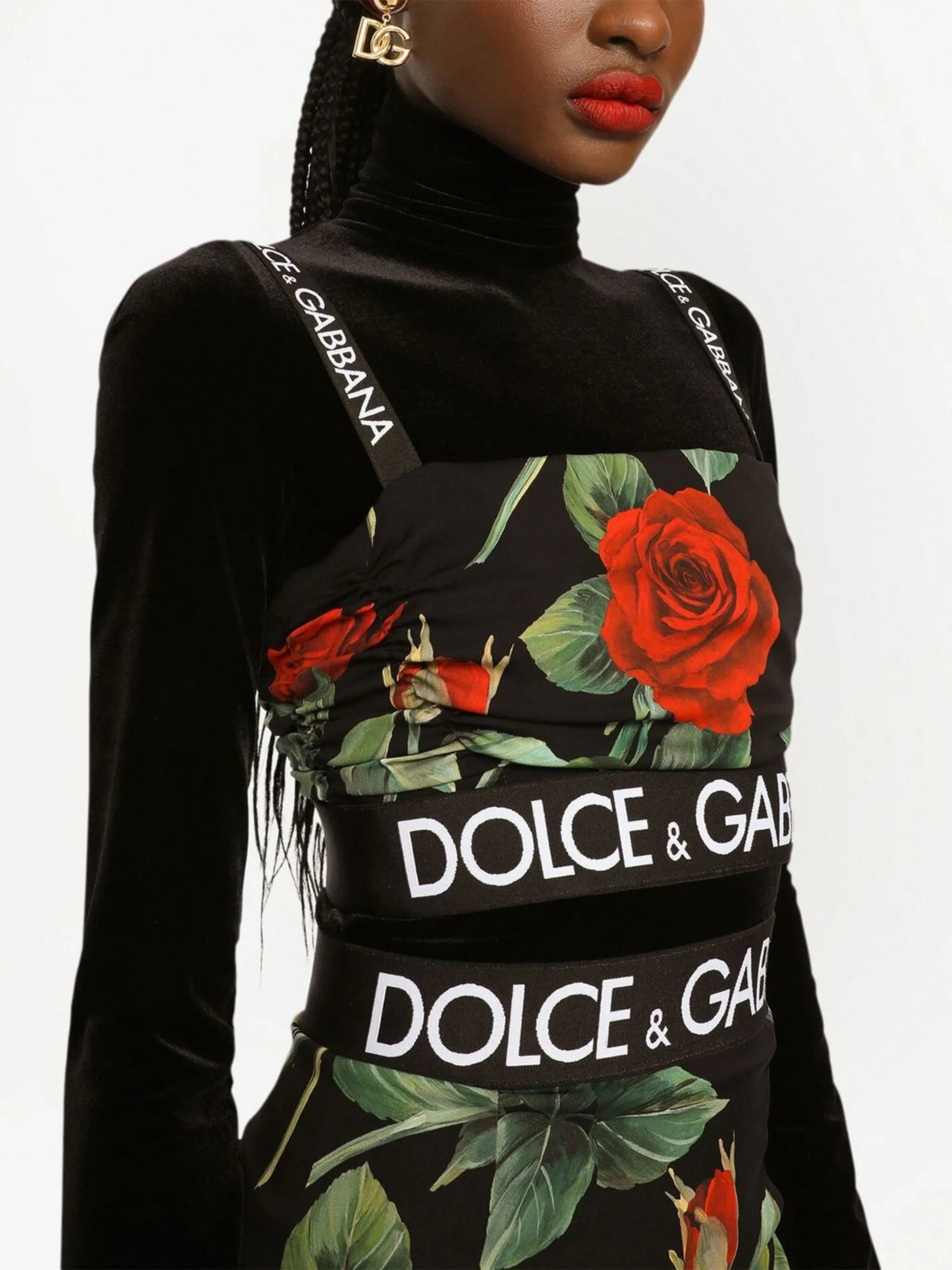 floral-print cropped top