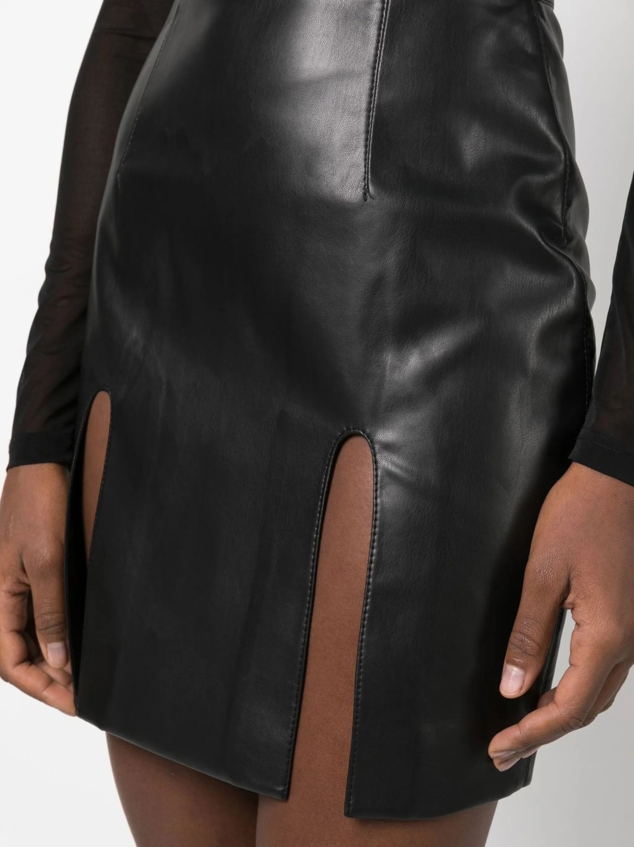 cut-out faux-leather mini skirt