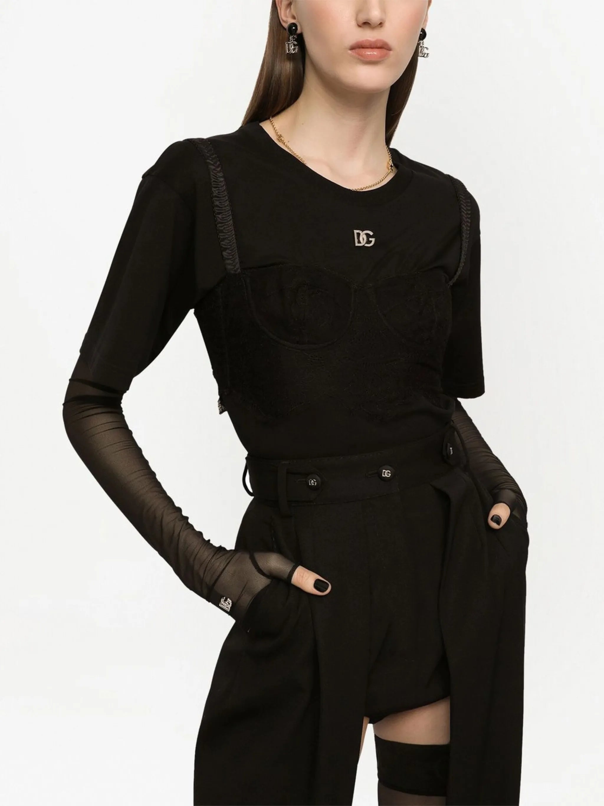 bralette-detailed short sleeved T-shirt